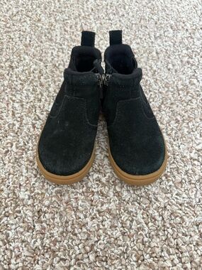 UGG Kids Black Suede Ankle Boots with Tan Sole